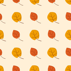 Pattern of autumn leaves on a white background for use in packaging or textiles