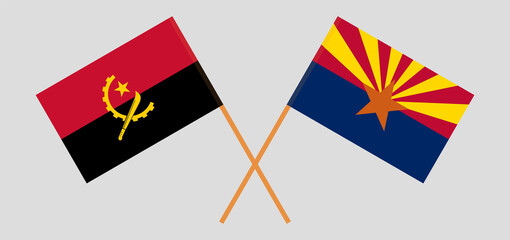 Crossed flags of Angola and the State of Arizona. Official colors. Correct proportion