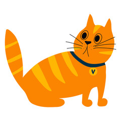 Vector illustration of ginger cat in cartoon flat style. Funny pet character for kids design, card, textile
