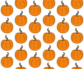 Vector seamless pattern of hand drawn doodle sketch colored pumpkin isolated on white background