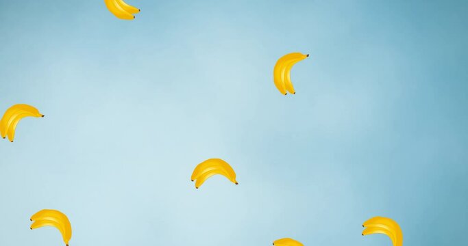 Animation of bananas moving on blue background