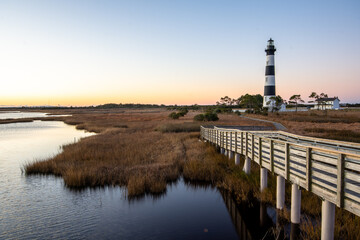 Bodie Island Lighthouse is located at the northern end of Cape Hatteras National Seashore, North...