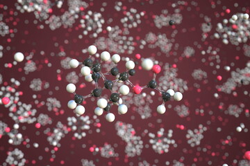 Isobornyl acetate molecule made with balls, scientific molecular model. Chemical 3d rendering