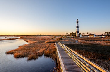 Bodie Island Lighthouse is located at the northern end of Cape Hatteras National Seashore, North...