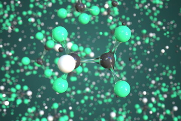Pentafluoroethane molecule made with balls, scientific molecular model. Chemical 3d rendering
