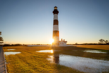 Bodie Island Lighthouse is located at the northern end of Cape Hatteras National Seashore, North...