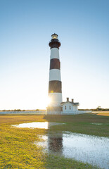 Bodie Island Lighthouse is located at the northern end of Cape Hatteras National Seashore, North...