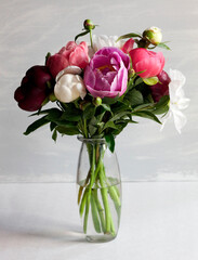 Pink home grown flowers peony bouquet
