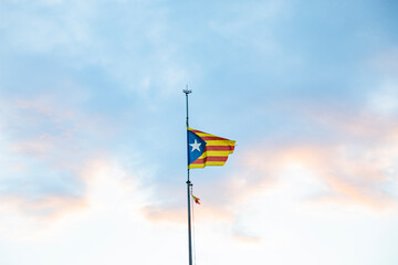 Catalonia flag during a windy day