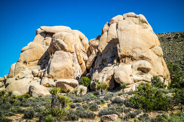 Balancing desert rocks in Joshua National Park, California