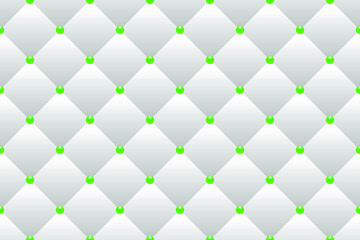 White luxury background with rhombuses and green beads. Seamless vector illustration. 
