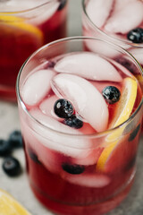 High angle closeup of blueberry lemonade