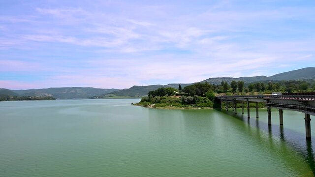 corbara lake in umbria bathing place with beaches on a sunny day in su