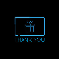 Thank you gift card glowing neon vector illustration