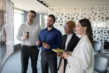 Diverse business team having virtual meeting in office