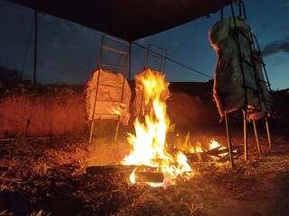 barbecue ribs roasted on an open fire