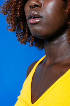 Unrecognizable beautiful african young woman portrait in studio