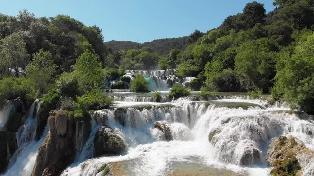 Aerial of the famous staircase waterfalls at the beautiful Krka Nation