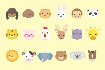 かわいい動物の顔のイラストセット