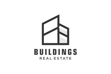 Letter B Simple modern building architecture logo design with line art skyscraper graphic