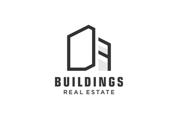 Letter D Simple modern building architecture logo design with line art skyscraper graphic