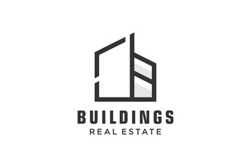 Letter J Simple modern building architecture logo design with line art skyscraper graphic