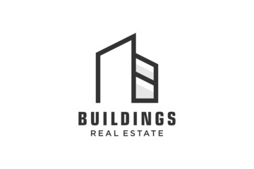 Letter N Simple modern building architecture logo design with line art skyscraper graphic