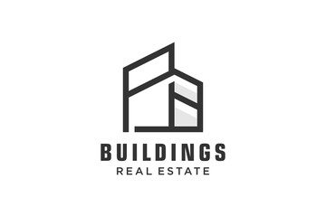 Letter P Simple modern building architecture logo design with line art skyscraper graphic