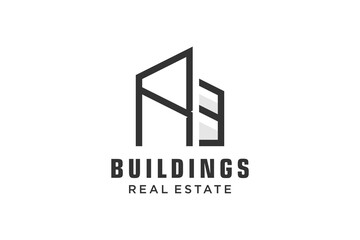 Letter R Simple modern building architecture logo design with line art skyscraper graphic