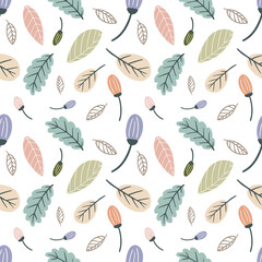 colorful seamless vector pattern with various leaf