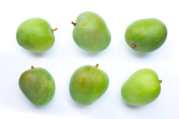 Green mango on white background.