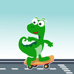 Fototapeta premium Cute cartoon character bear skater. Vector print with cute bear on a skateboard. Can be used for t-shirt print, kids wear fashion design, fabric textile, nursery wallpaper and other decoration.