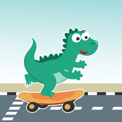 Fototapeta premium Cute cartoon character bear skater. Vector print with cute bear on a skateboard. Can be used for t-shirt print, kids wear fashion design, fabric textile, nursery wallpaper and other decoration.