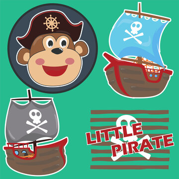 Cute pirate monkey vector illustration with cartoon style. Creative vector childish background for fabric, textile, nursery wallpaper, poster, card, brochure. and other decoration.