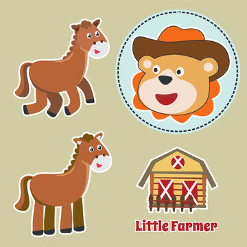 Vector illustration of Little animal farmer. Cartoon vector illustration, Creative vector childish background for fabric, textile, nursery wallpaper, card, poster and other decoration