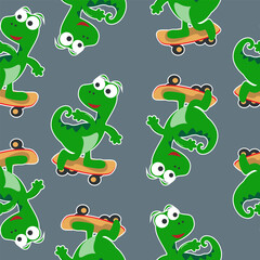 Naklejka premium seamless pattern with cute dinosaurs on skate board, For fabric textile, nursery, baby clothes, background, textile, wrapping paper and other decoration.