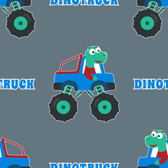 Seamless pattern vector of monster truck and  with cartoon style, Creative vector childish background for fabric textile, nursery background, baby clothes, poster, wrapping paper and other decoration.