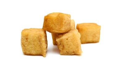 Fried tofu on a white background 