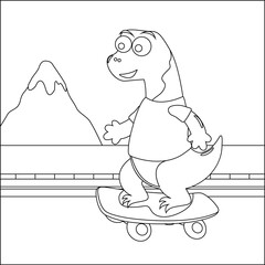 Obraz premium Vector illustration of cute dinosaurs on skate board. Cartoon isolated vector illustration, Creative vector Childish design for kids activity colouring book or page.