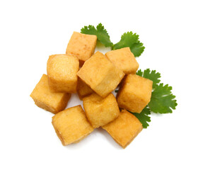 Fried tofu on a white background 