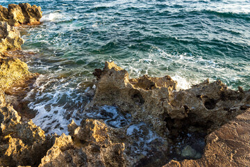 Natural Landscapes of Ognina Beach (Spiaggia di Ognina) in Syracuse, Sicily, Italy.