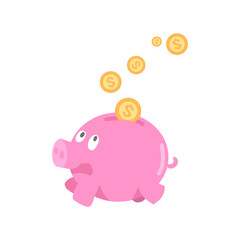 piggy bank and rain a lot of coins. isolated on a white background. concepts of saving, business, investment, finance etc. flat vector illustration.