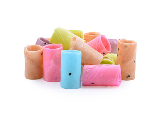 coconut biscuit rolls on white background, This Thai dessert is called 