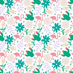 seamless vector pattern with cute animals and leaf