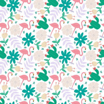 seamless vector pattern with cute animals and leaf