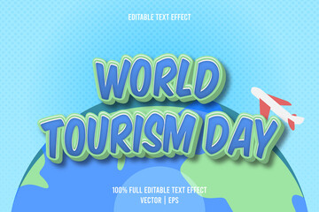World tourism day editable text effect 3 dimension emboss cartoon style