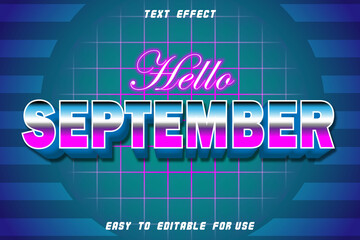 Hello September Editable Text Effect Emboss Retro Style