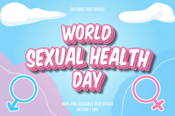 World sexual health day editable text effect 3 dimension emboss cartoon style