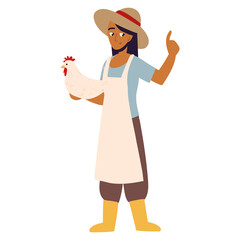 woman farmer holding chicken