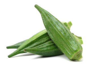 Fresh young okra isolated on white background